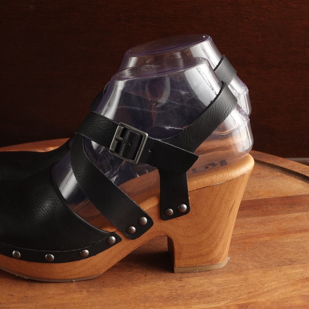 Korks Clogs WMS SZ 7M BLK Abloom Strappy Leather Platform Preppy Academia Shoes - Picture 8 of 13